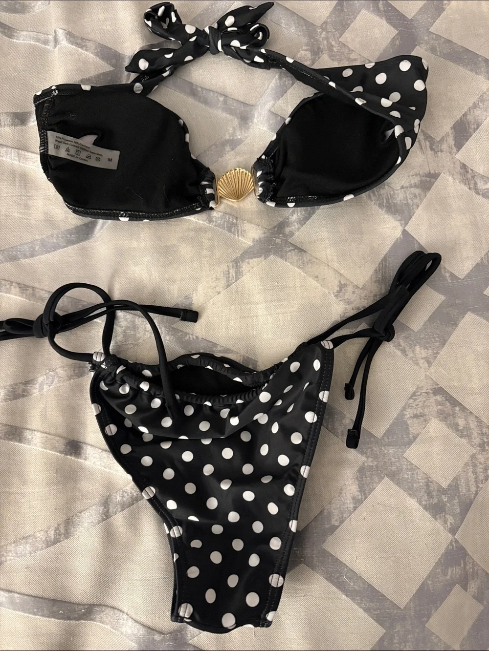 H&M Black and White Polka Dot Bikini Set with Coverup Skirt